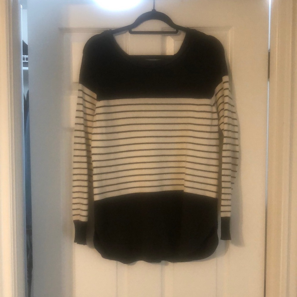 Green and white striped sweate